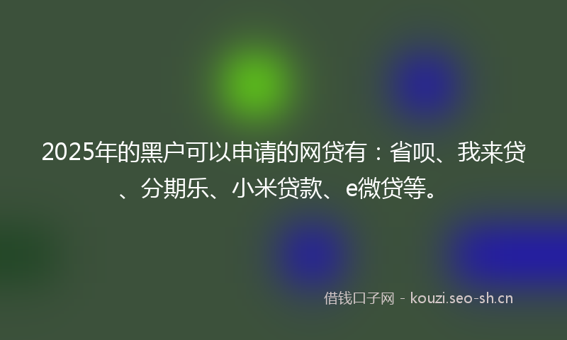 2025年的黑户可以申请的网贷有：省呗、我来贷、分期乐、小米贷款、e微贷等。