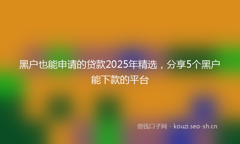 黑户也能申请的贷款2025年精选，分享5个黑户能下款的平台