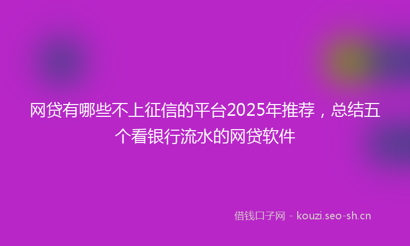 网贷有哪些不上征信的平台2025年推荐，总结五个看银行流水的网贷软件