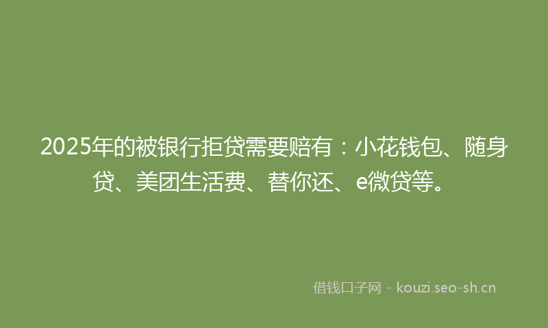 2025年的被银行拒贷需要赔有：小花钱包、随身贷、美团生活费、替你还、e微贷等。