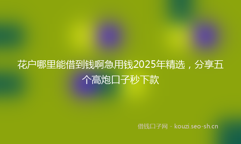 花户哪里能借到钱啊急用钱2025年精选，分享五个高炮口子秒下款