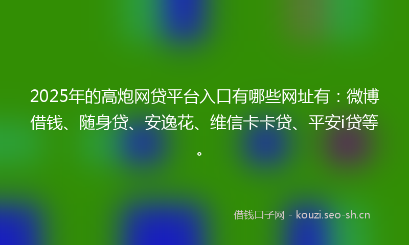 2025年的高炮网贷平台入口有哪些网址有：微博借钱、随身贷、安逸花、维信卡卡贷、平安i贷等。