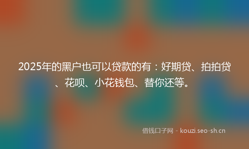 2025年的黑户也可以贷款的有：好期贷、拍拍贷、花呗、小花钱包、替你还等。