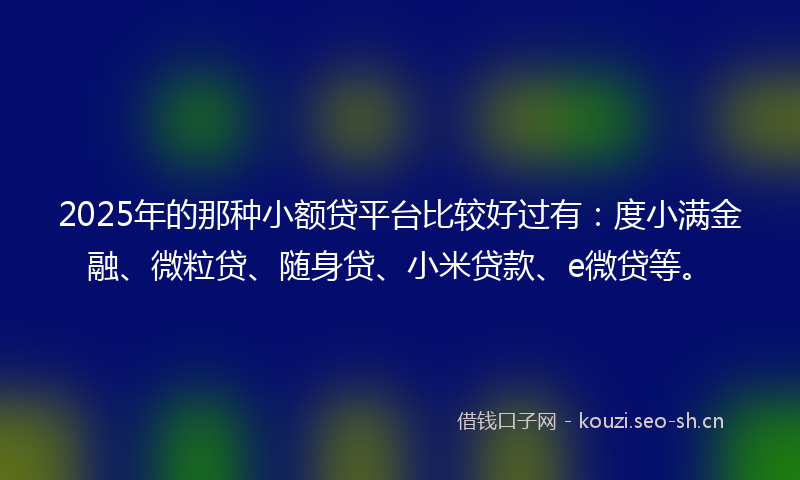 2025年的那种小额贷平台比较好过有：度小满金融、微粒贷、随身贷、小米贷款、e微贷等。
