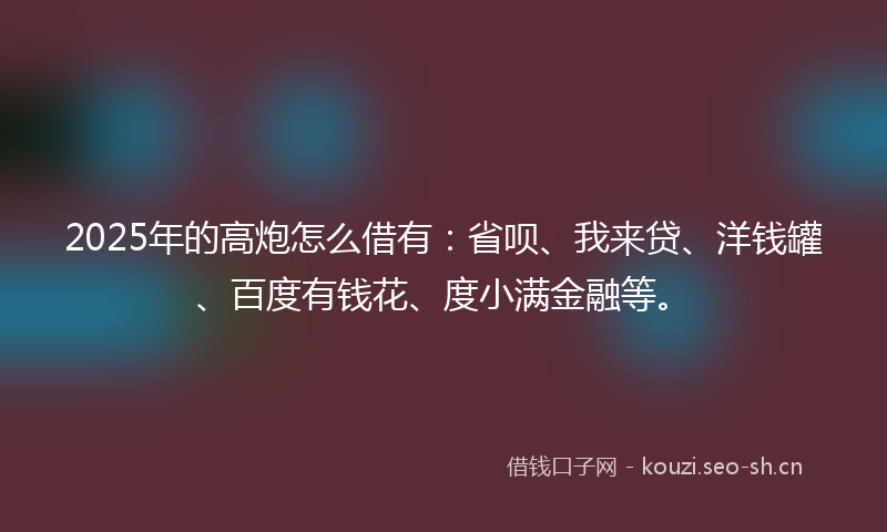 2025年的高炮怎么借有：省呗、我来贷、洋钱罐、百度有钱花、度小满金融等。