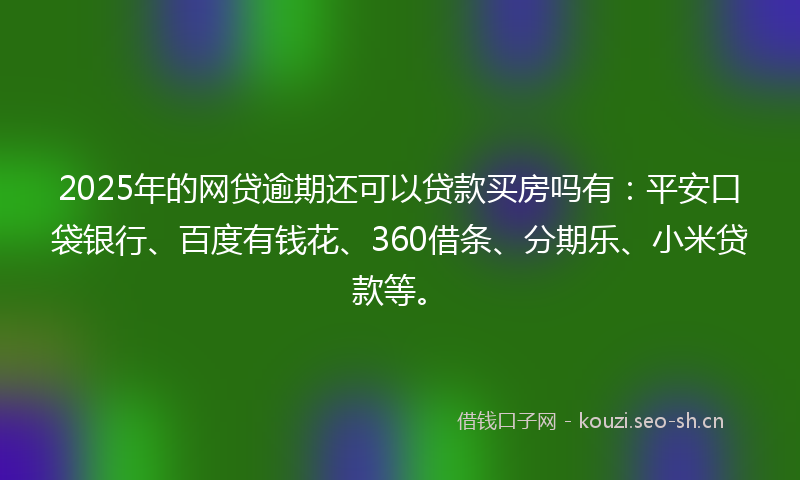 2025年的网贷逾期还可以贷款买房吗有：平安口袋银行、百度有钱花、360借条、分期乐、小米贷款等。