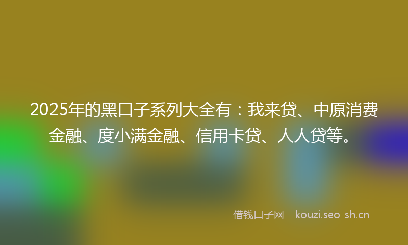 2025年的黑口子系列大全有：我来贷、中原消费金融、度小满金融、信用卡贷、人人贷等。