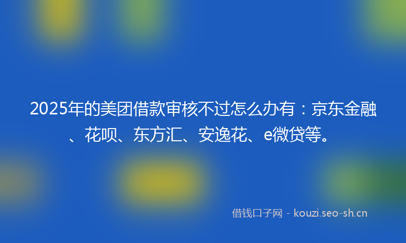 2025年的美团借款审核不过怎么办有：京东金融、花呗、东方汇、安逸花、e微贷等。