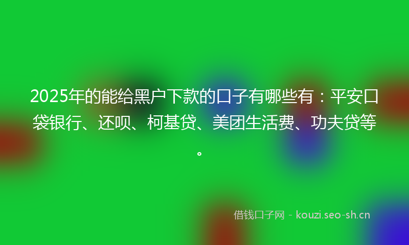 2025年的能给黑户下款的口子有哪些有：平安口袋银行、还呗、柯基贷、美团生活费、功夫贷等。