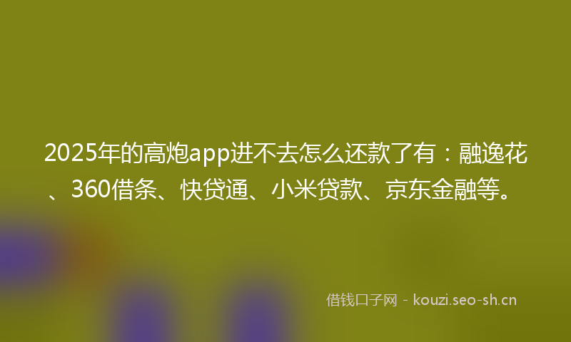 2025年的高炮app进不去怎么还款了有：融逸花、360借条、快贷通、小米贷款、京东金融等。