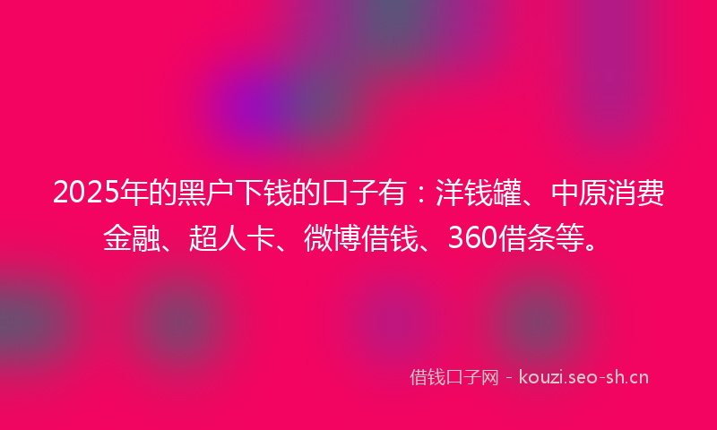 2025年的黑户下钱的口子有：洋钱罐、中原消费金融、超人卡、微博借钱、360借条等。