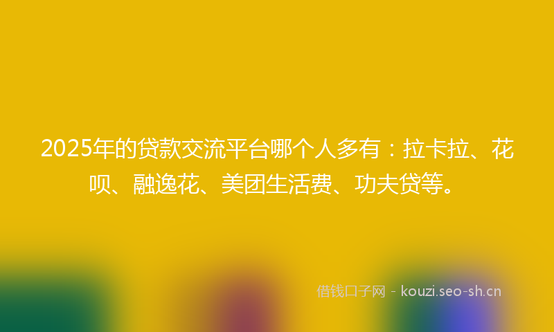 2025年的贷款交流平台哪个人多有：拉卡拉、花呗、融逸花、美团生活费、功夫贷等。