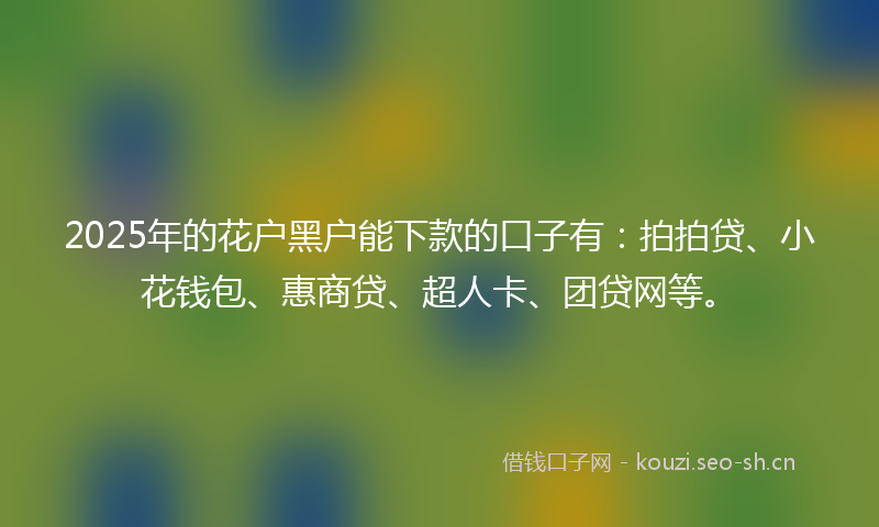 2025年的花户黑户能下款的口子有：拍拍贷、小花钱包、惠商贷、超人卡、团贷网等。