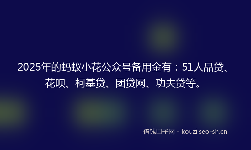 2025年的蚂蚁小花公众号备用金有：51人品贷、花呗、柯基贷、团贷网、功夫贷等。