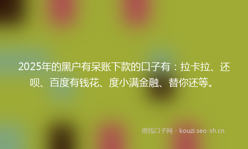 2025年的黑户有呆账下款的口子有：拉卡拉、还呗、百度有钱花、度小满金融、替你还等。