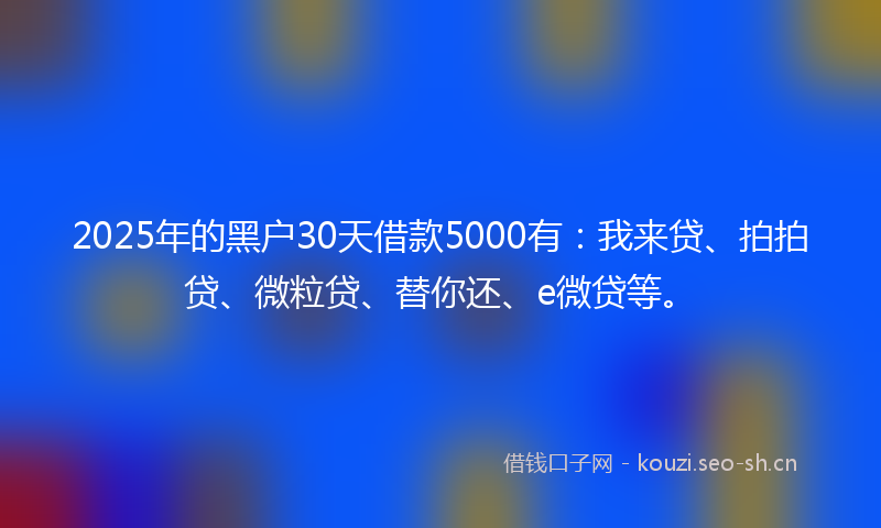 2025年的黑户30天借款5000有：我来贷、拍拍贷、微粒贷、替你还、e微贷等。