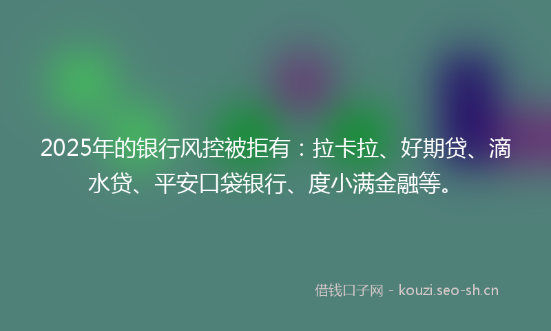 2025年的银行风控被拒有：拉卡拉、好期贷、滴水贷、平安口袋银行、度小满金融等。