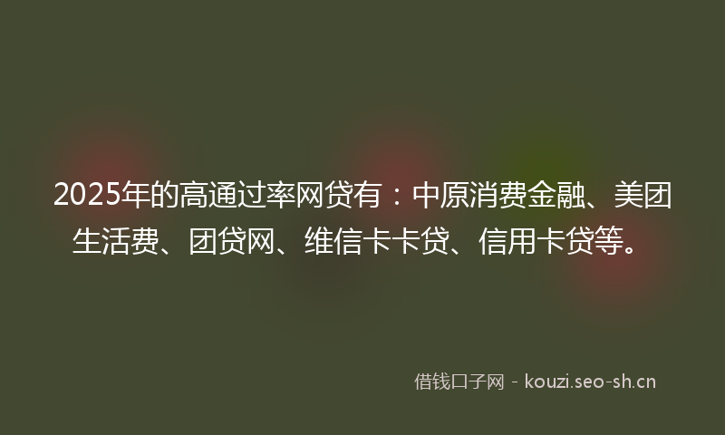 2025年的高通过率网贷有：中原消费金融、美团生活费、团贷网、维信卡卡贷、信用卡贷等。