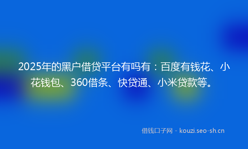 2025年的黑户借贷平台有吗有：百度有钱花、小花钱包、360借条、快贷通、小米贷款等。