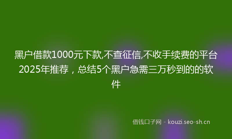 黑户借款1000元下款,不查征信,不收手续费的平台2025年推荐，总结5个黑户急需三万秒到的的软件