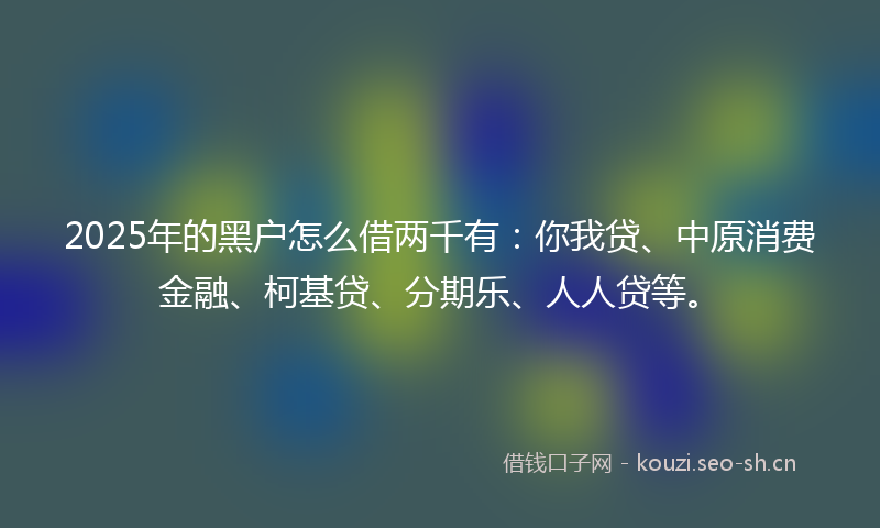 2025年的黑户怎么借两千有：你我贷、中原消费金融、柯基贷、分期乐、人人贷等。