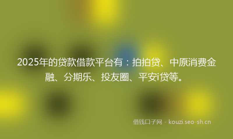 2025年的贷款借款平台有：拍拍贷、中原消费金融、分期乐、投友圈、平安i贷等。