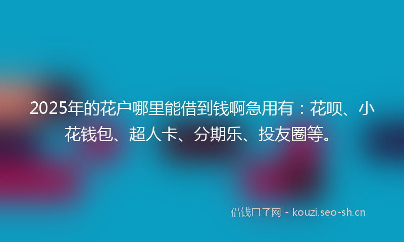 2025年的花户哪里能借到钱啊急用有：花呗、小花钱包、超人卡、分期乐、投友圈等。