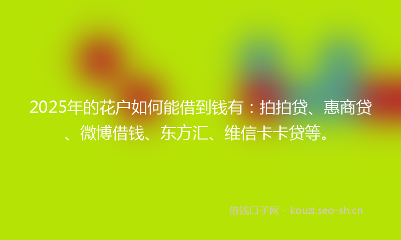 2025年的花户如何能借到钱有：拍拍贷、惠商贷、微博借钱、东方汇、维信卡卡贷等。