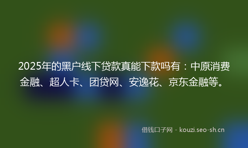 2025年的黑户线下贷款真能下款吗有：中原消费金融、超人卡、团贷网、安逸花、京东金融等。