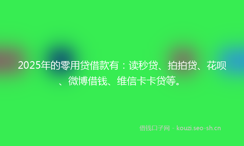 2025年的零用贷借款有：读秒贷、拍拍贷、花呗、微博借钱、维信卡卡贷等。