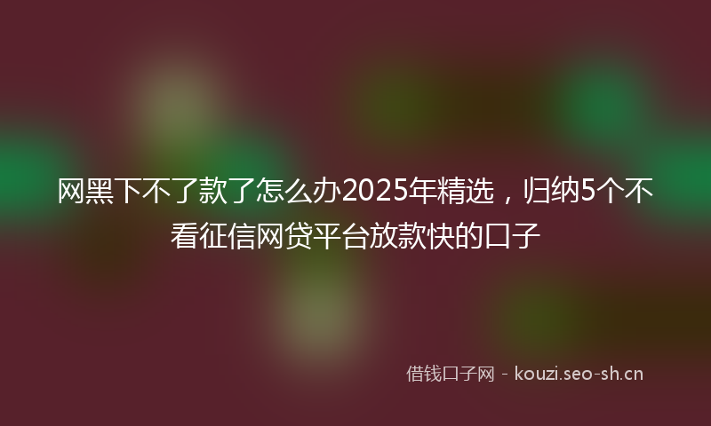 网黑下不了款了怎么办2025年精选，归纳5个不看征信网贷平台放款快的口子
