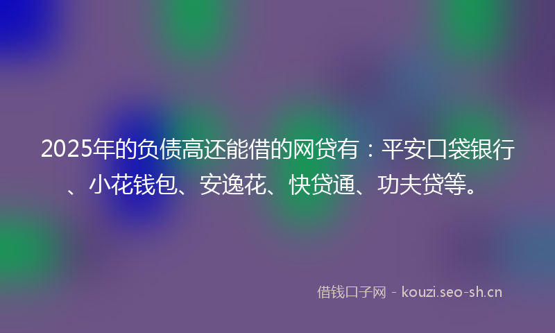 2025年的负债高还能借的网贷有：平安口袋银行、小花钱包、安逸花、快贷通、功夫贷等。