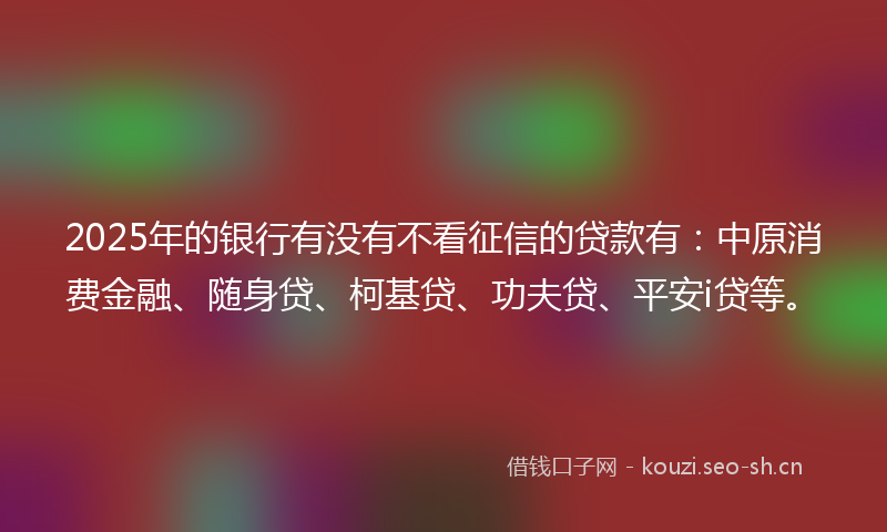2025年的银行有没有不看征信的贷款有：中原消费金融、随身贷、柯基贷、功夫贷、平安i贷等。