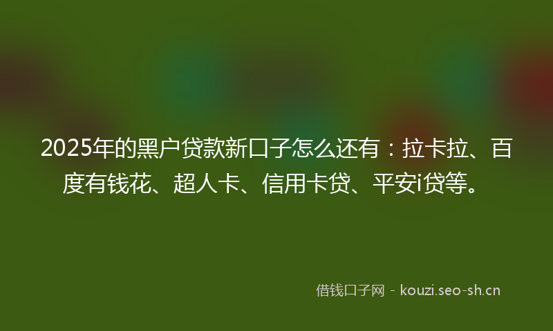 2025年的黑户贷款新口子怎么还有：拉卡拉、百度有钱花、超人卡、信用卡贷、平安i贷等。