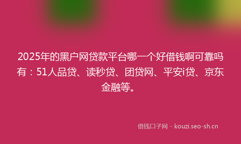 2025年的黑户网贷款平台哪一个好借钱啊可靠吗有：51人品贷、读秒贷、团贷网、平安i贷、京东金融等。