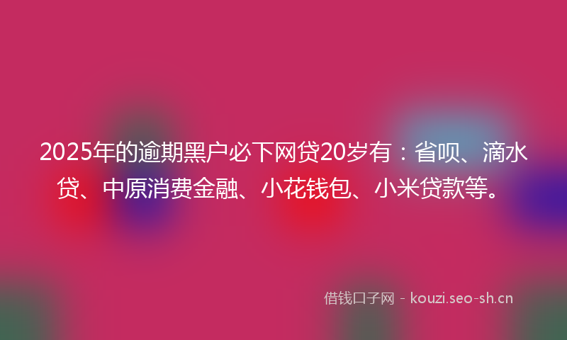2025年的逾期黑户必下网贷20岁有：省呗、滴水贷、中原消费金融、小花钱包、小米贷款等。