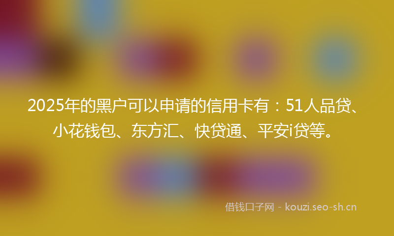 2025年的黑户可以申请的信用卡有：51人品贷、小花钱包、东方汇、快贷通、平安i贷等。