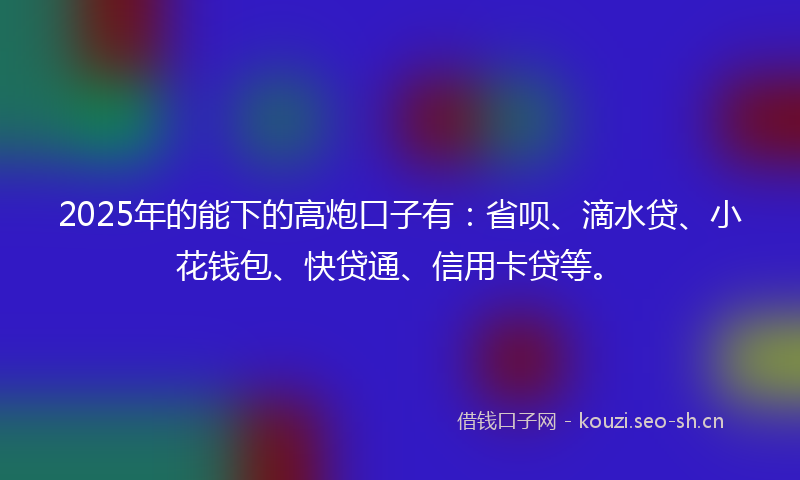 2025年的能下的高炮口子有：省呗、滴水贷、小花钱包、快贷通、信用卡贷等。