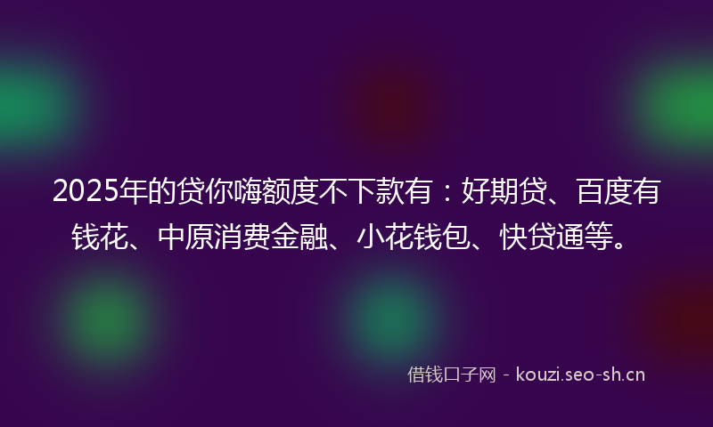 2025年的贷你嗨额度不下款有：好期贷、百度有钱花、中原消费金融、小花钱包、快贷通等。