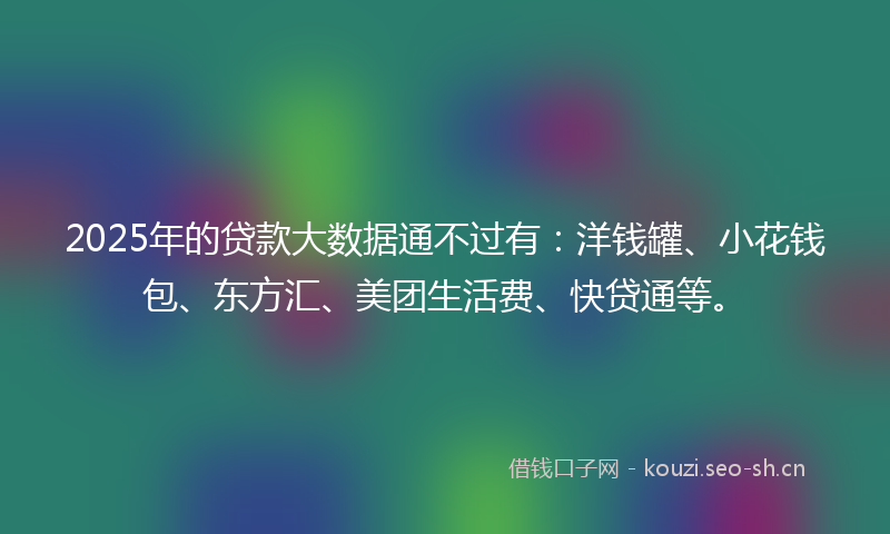 2025年的贷款大数据通不过有：洋钱罐、小花钱包、东方汇、美团生活费、快贷通等。