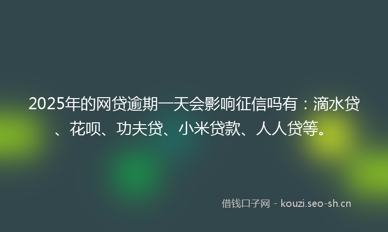 2025年的网贷逾期一天会影响征信吗有：滴水贷、花呗、功夫贷、小米贷款、人人贷等。