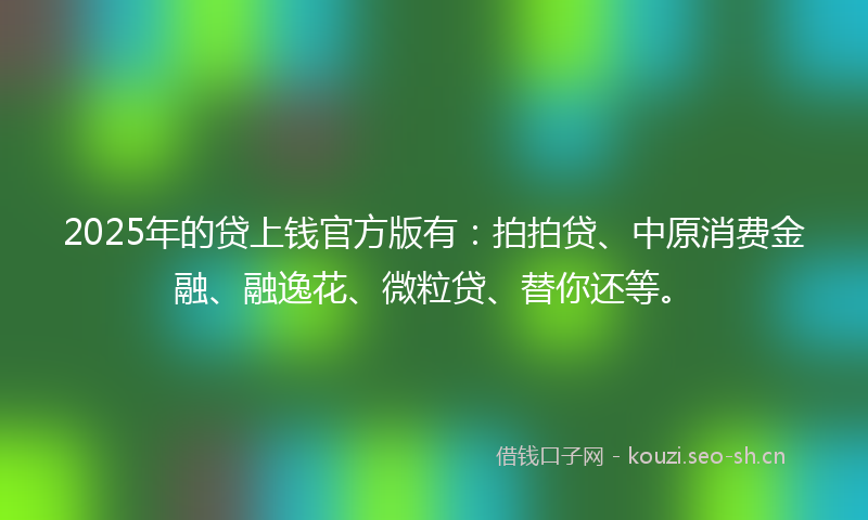 2025年的贷上钱官方版有：拍拍贷、中原消费金融、融逸花、微粒贷、替你还等。