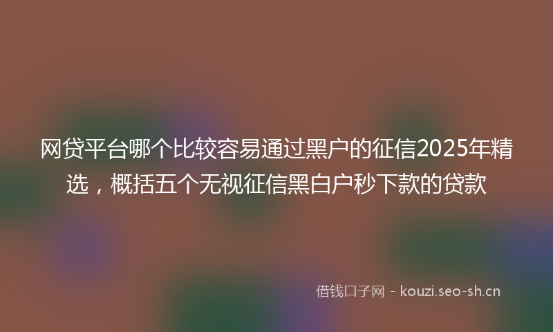 网贷平台哪个比较容易通过黑户的征信2025年精选，概括五个无视征信黑白户秒下款的贷款