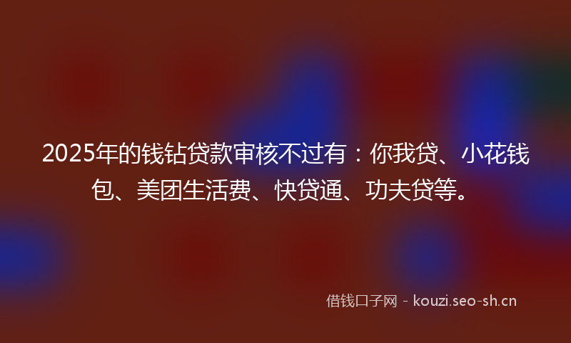 2025年的钱钻贷款审核不过有：你我贷、小花钱包、美团生活费、快贷通、功夫贷等。