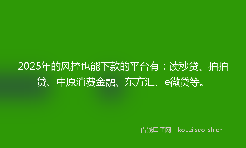 2025年的风控也能下款的平台有：读秒贷、拍拍贷、中原消费金融、东方汇、e微贷等。