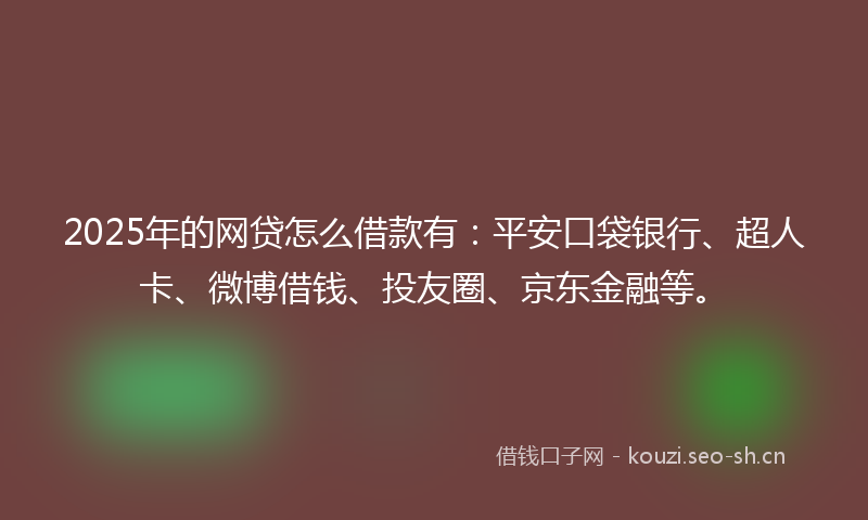 2025年的网贷怎么借款有：平安口袋银行、超人卡、微博借钱、投友圈、京东金融等。
