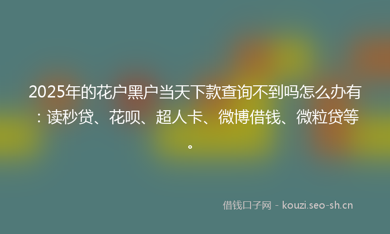 2025年的花户黑户当天下款查询不到吗怎么办有：读秒贷、花呗、超人卡、微博借钱、微粒贷等。