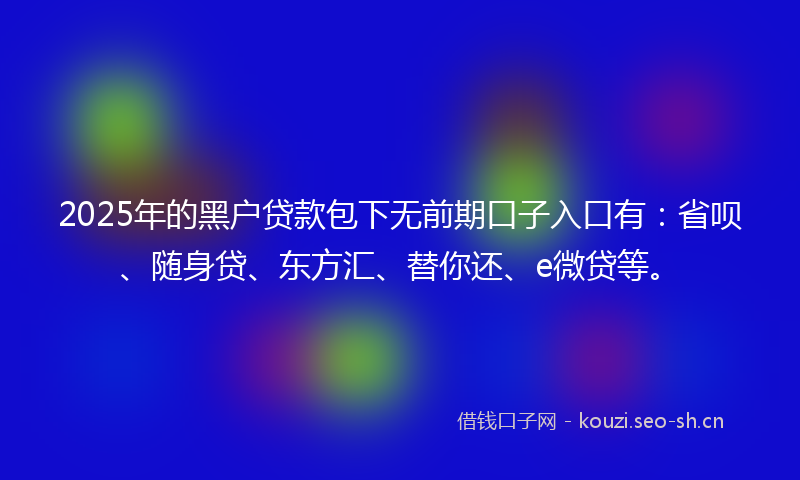 2025年的黑户贷款包下无前期口子入口有：省呗、随身贷、东方汇、替你还、e微贷等。