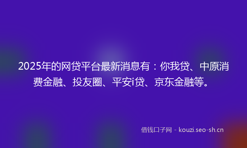 2025年的网贷平台最新消息有：你我贷、中原消费金融、投友圈、平安i贷、京东金融等。