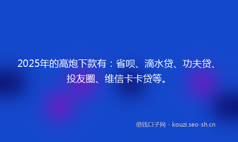 2025年的高炮下款有：省呗、滴水贷、功夫贷、投友圈、维信卡卡贷等。